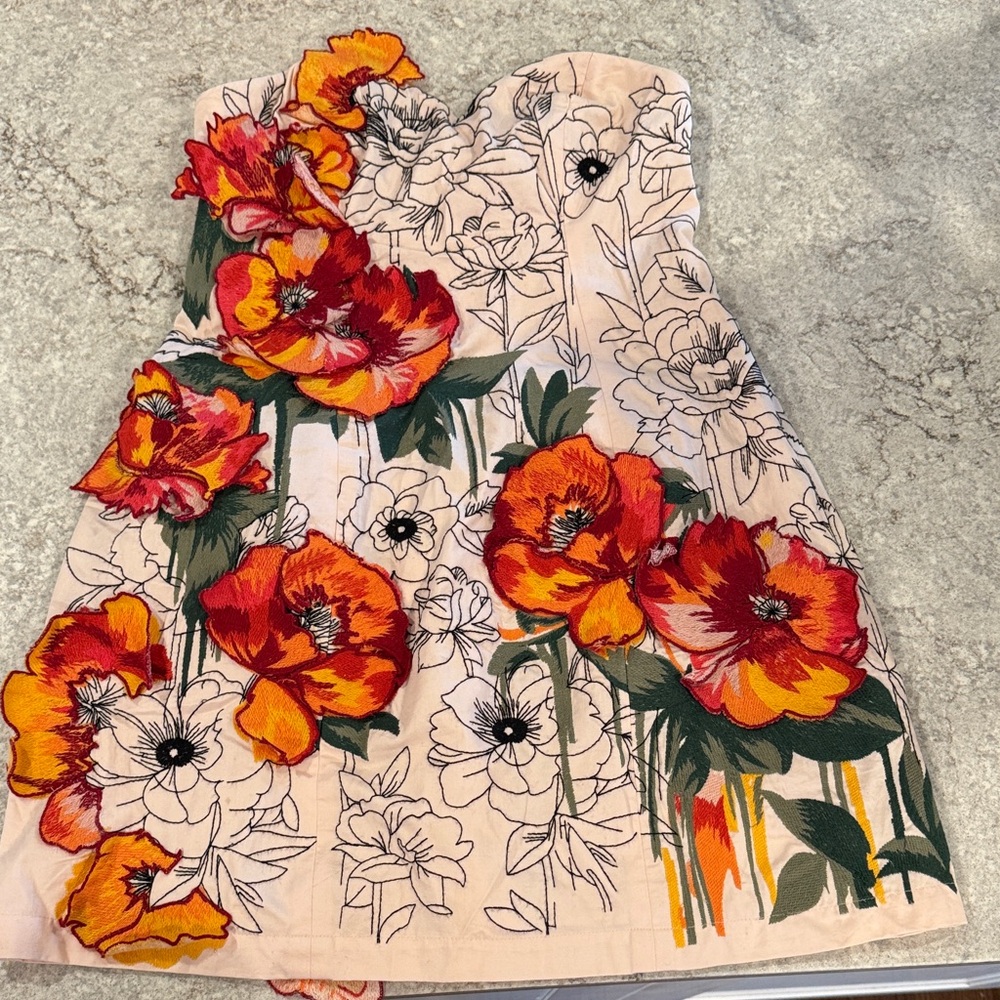 Anthropologie Dress with Red and Orange Floral Design